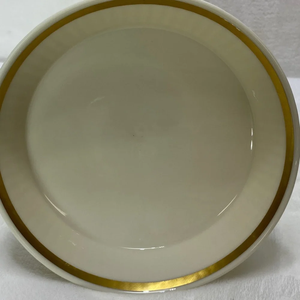 Lenox Ivory Groove Pedestal Compote Dish 24K Gold Rim‎ Candy Nut Bowl